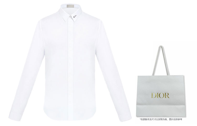 Shop DIOR Camisa Blanca de Manga Larga con Cuello Bordado 463C541W6680-C089