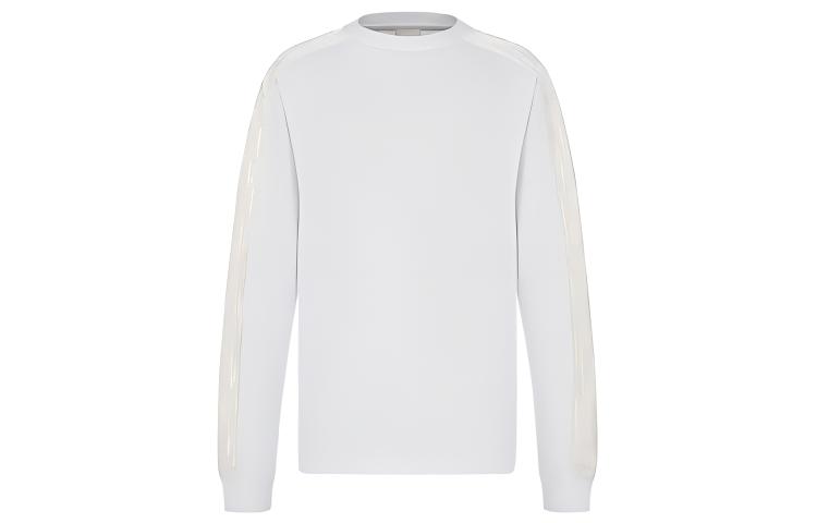 DIOR White Long Sleeve Cotton Knit Sweatshirt with Sleeve Print 113J643A0554-C001