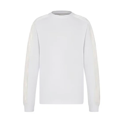 DIOR White Long Sleeve Cotton Knit Sweatshirt with Sleeve Print 113J643A0554-C001