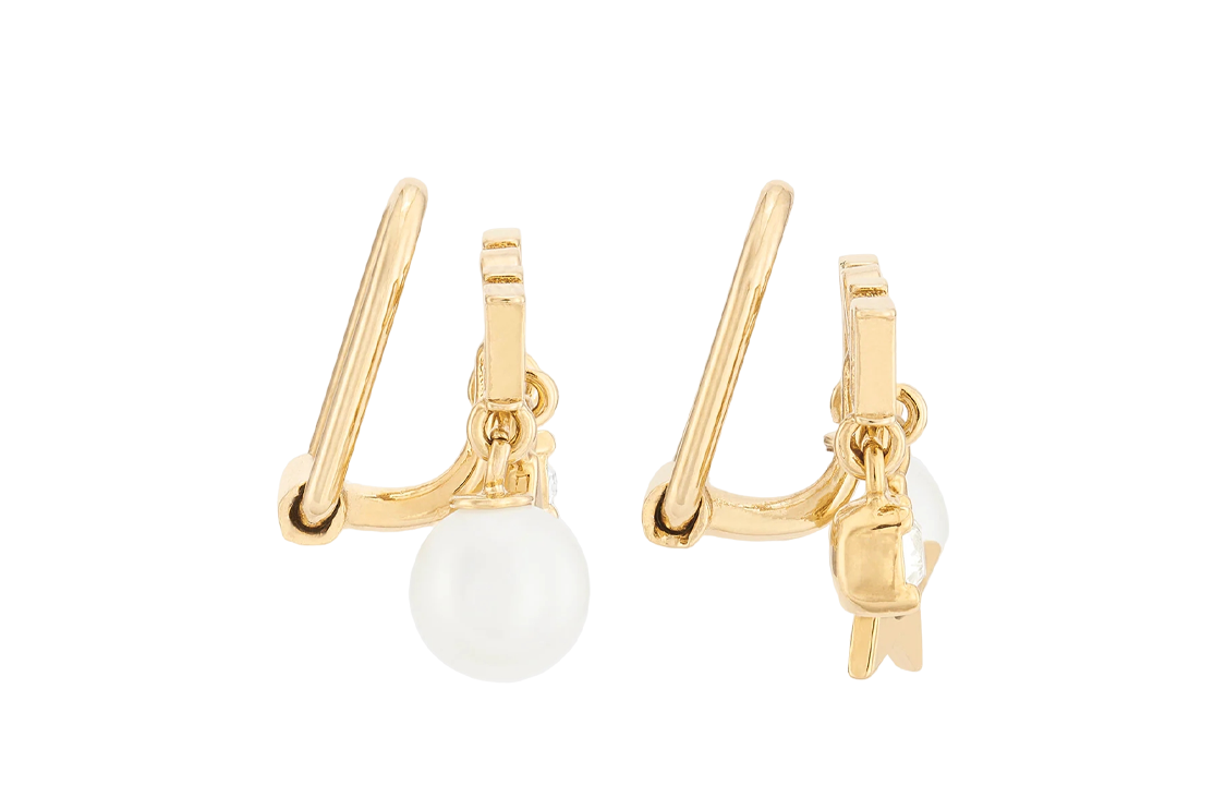 DIOR White Pearl Crystal Logo Gold Clip-On 925 Silver Earrings Unisex Couple. E1680DVORS_D301 圖 4