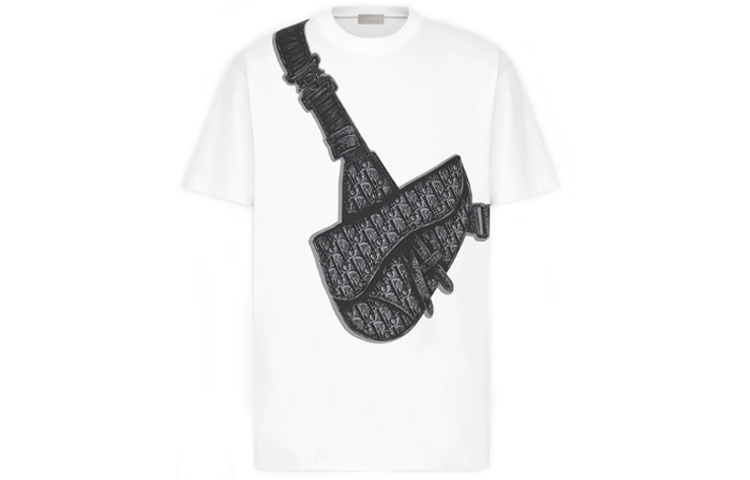 DIOR White Saddle Print Tight Weave Cotton T-shirt 943J605N0554-C088