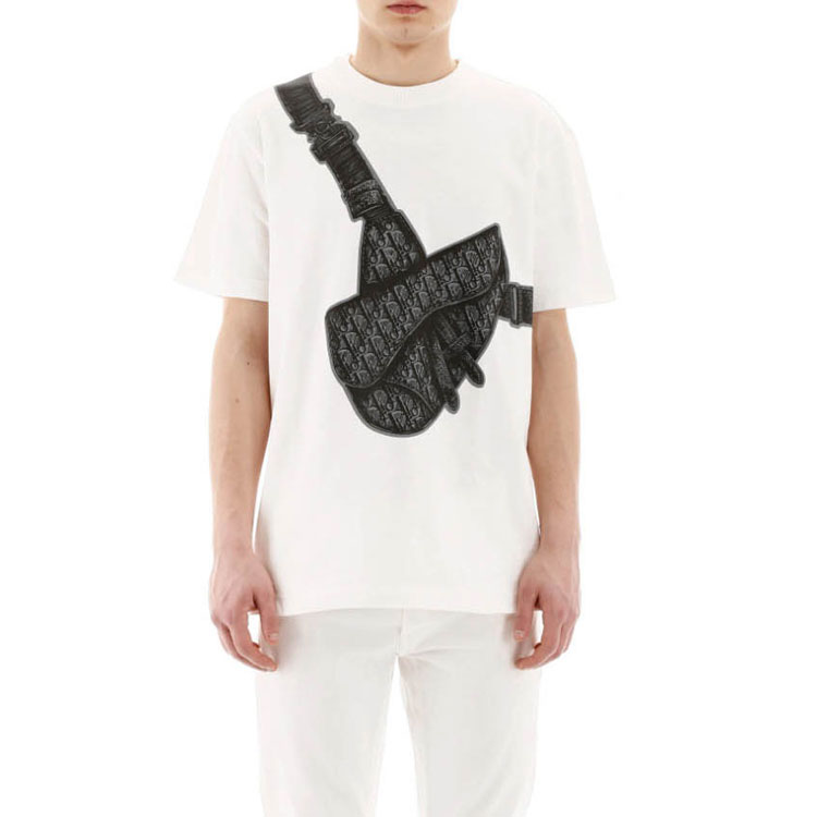 Shop DIOR Kaos Katun Rajut Ketat Motif Saddle Putih 943J605N0554-C088