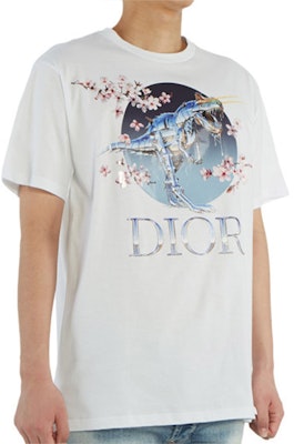 DIOR Putih Sakura Dinosaur Cetakan Crewneck T-Shirt - Ketibaan Baru 933J602B0533-085 Shop DIOR Putih Sakura Dinosaur Cetakan Crewneck T-Shirt - Ketibaan Baru 933J602B0533-085
