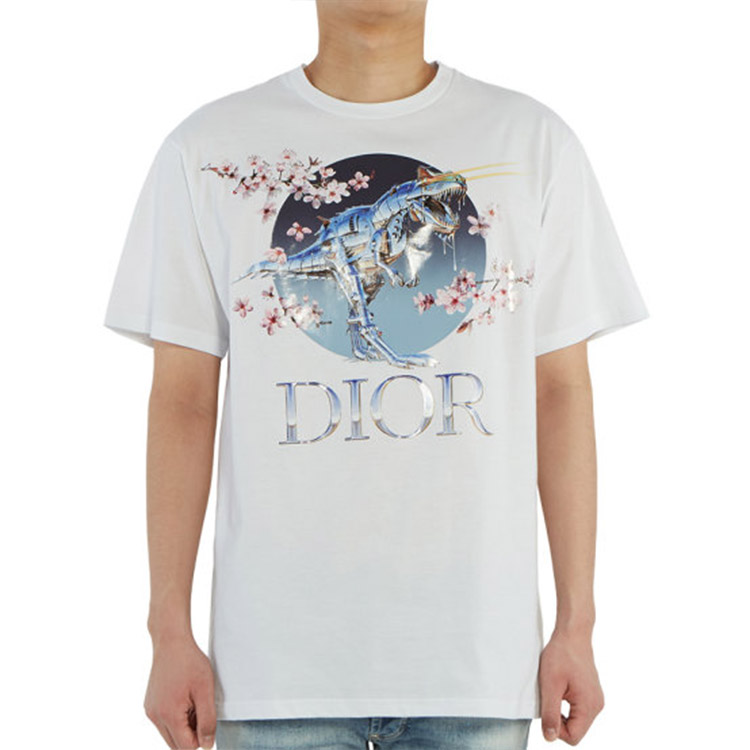 Details for DIOR Putih Sakura Dinosaur Cetakan Crewneck T-Shirt - Ketibaan Baru 933J602B0533-085
