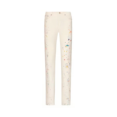 DIOR White Slim Fit Jeans with Art Print and Buttons 013D001BY997-C070