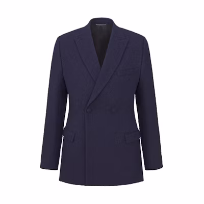 DIOR Wool Cotton Tweed Double-Breasted Blue Jacket 023C241F6084-C540