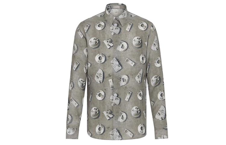DIOR Daniel Arsham Grey Monogram Print Button-Up Shirt 013C501A4846-888