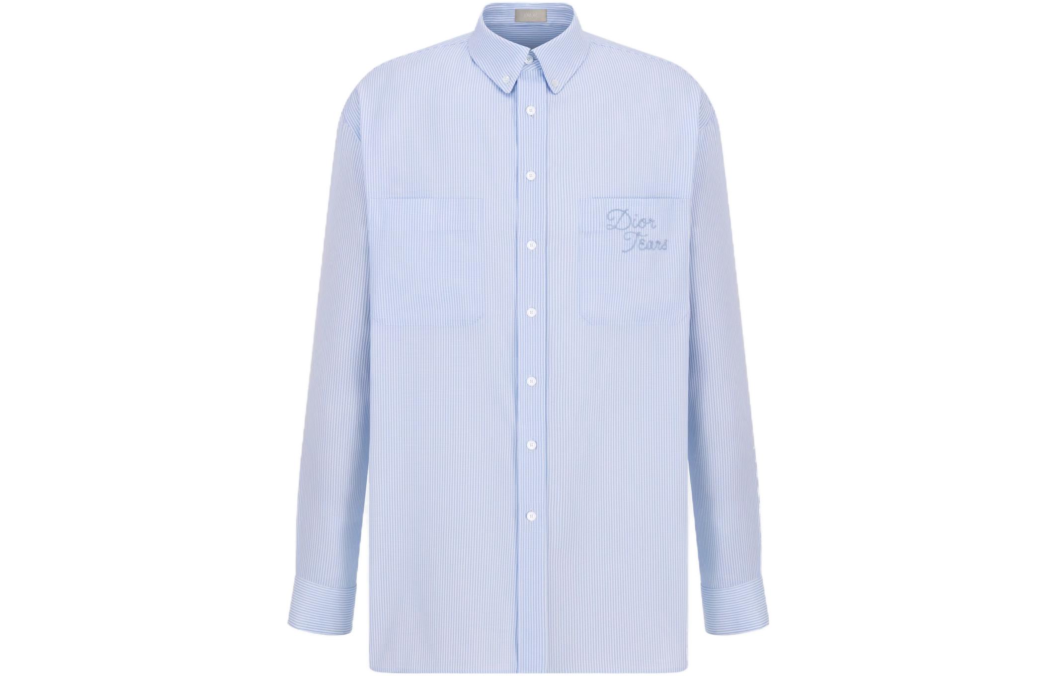 Order DIOR x Denim Tears FW23 Kemeja Lengan Panjang Biru Logo Bergaris Bordir 393C517A5819-C075