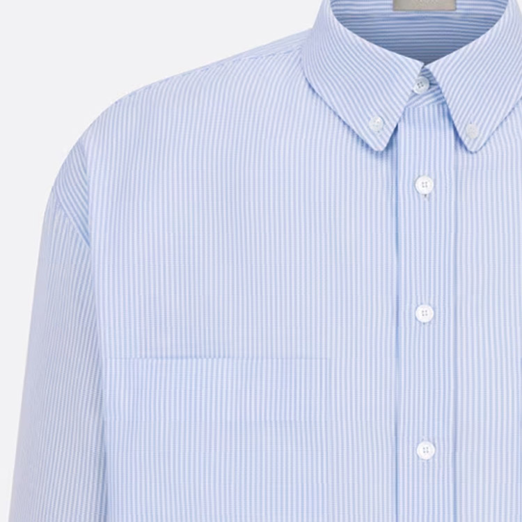 Details for DIOR x Denim Tears FW23 Kemeja Lengan Panjang Biru Logo Bergaris Bordir 393C517A5819-C075