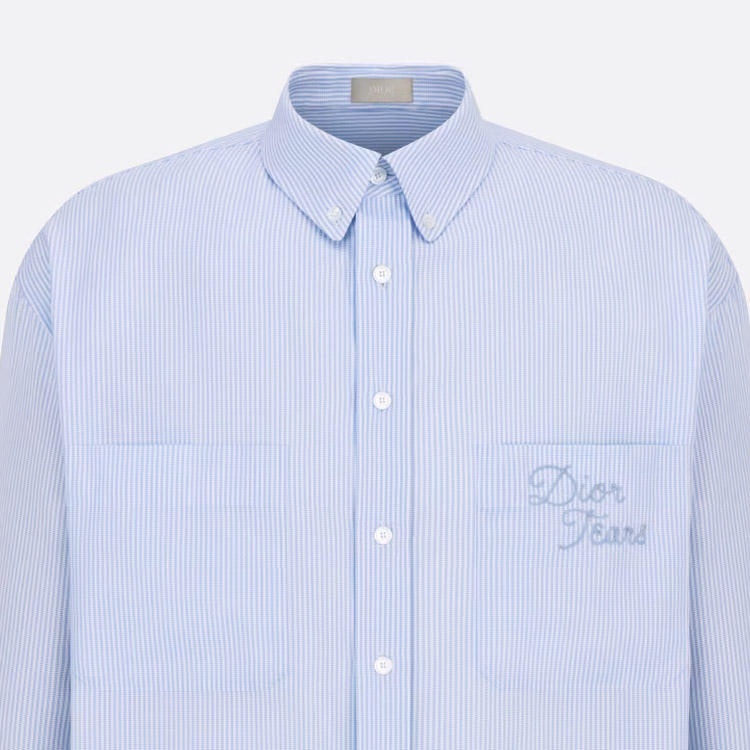 Sizing DIOR x Denim Tears FW23 Kemeja Lengan Panjang Biru Logo Bergaris Bordir 393C517A5819-C075