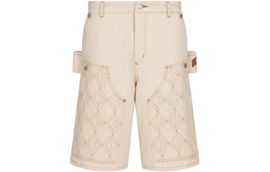 DIOR x Denim Tears SS23  Logo Embroidered Plaid Work Shorts Cream White. 393D187AY525-C082