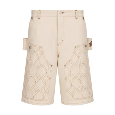 DIOR Denim Tears SS23 Logo Embroidered Plaid Work Shorts Cream White. 393D187AY525-C082