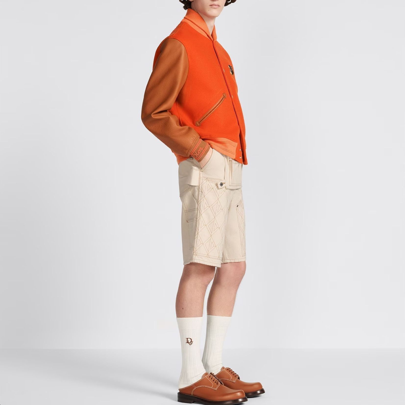 Details for DIOR x Denim Tears SS23 刺繡Logo格紋工裝短褲奶油白 393D187AY525-C082