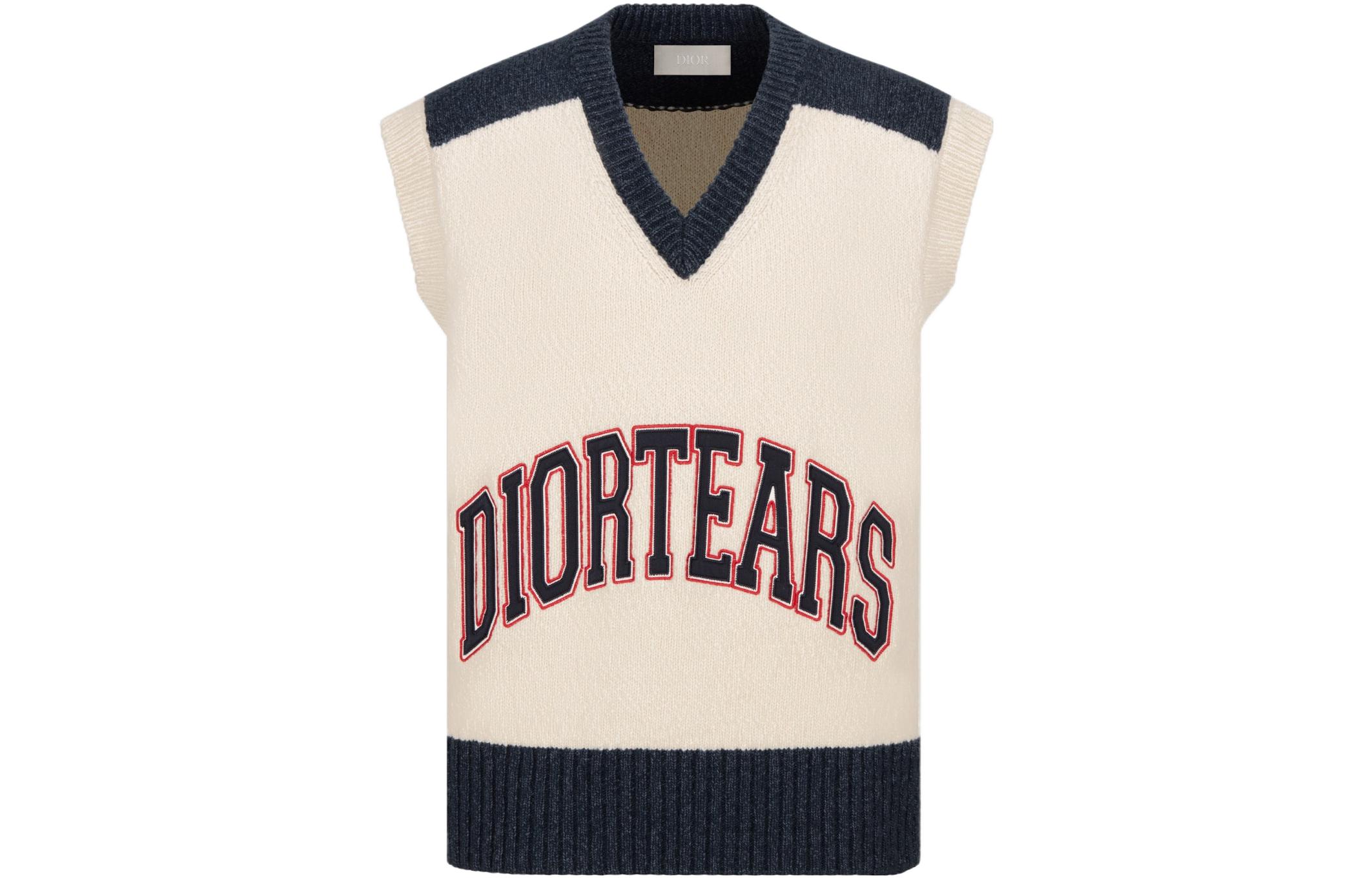 DIOR x Denim Tears SS23 Colorblock V-Neck Sleeveless Knit Sweater White Mens 393M654AT657-C085