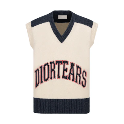 DIOR Denim Tears SS23 Colorblock V-Neck Sleeveless Knit Sweater White Mens 393M654AT657-C085