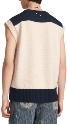 DIOR x Denim Tears SS23 Colorblock V-Neck Sleeveless Knit Sweater White Mens 393M654AT657-C085 Details for DIOR x Denim Tears SS23 Colorblock V-Neck Sleeveless Knit Sweater White Mens 393M654AT657-C085