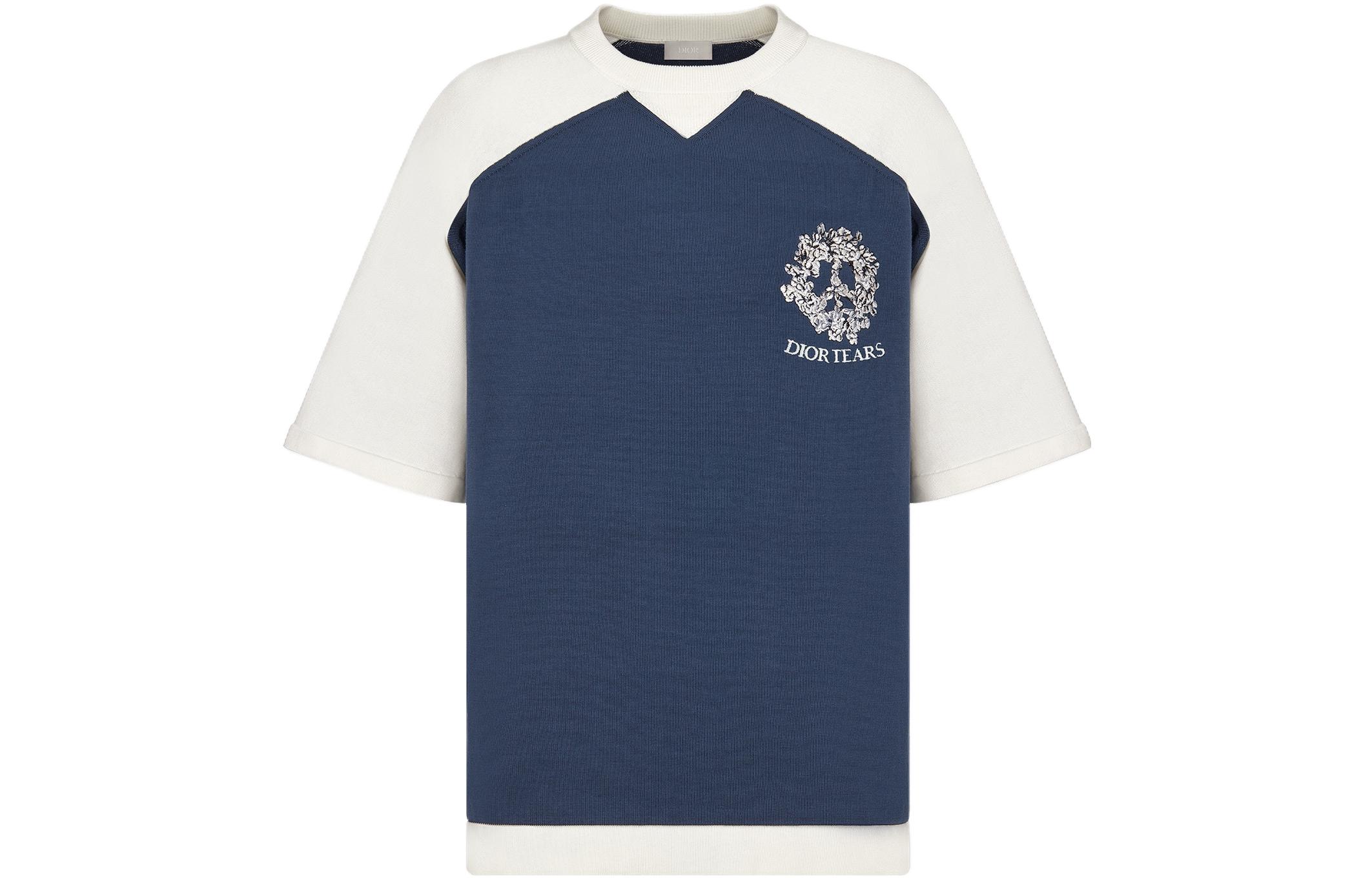 Order DIOR x Denim Tears SS23 Embroidered Logo Knit Crewneck T-Shirt Blue 393M671AT705-C588