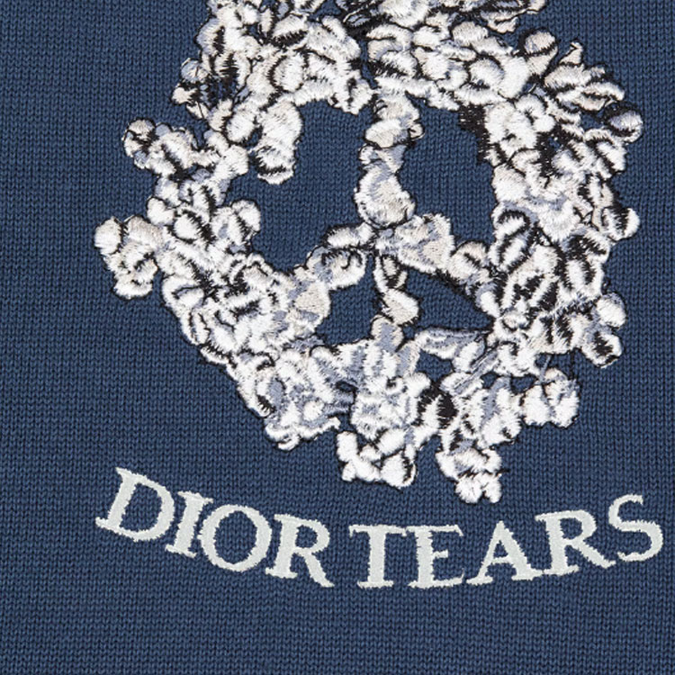 Shop DIOR x Denim Tears SS23 Embroidered Logo Knit Crewneck T-Shirt Blue 393M671AT705-C588