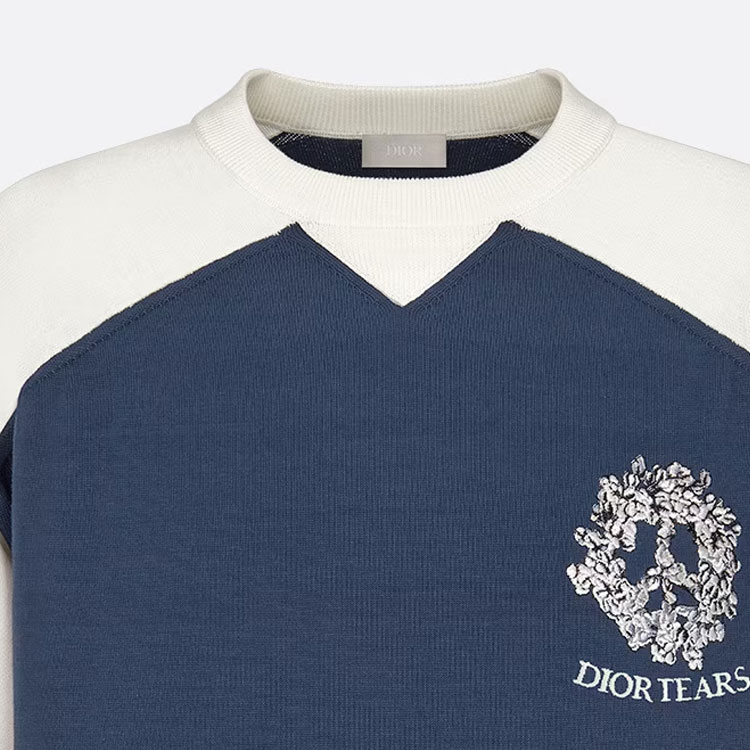 Purchase DIOR x Denim Tears SS23 Embroidered Logo Knit Crewneck T-Shirt Blue 393M671AT705-C588