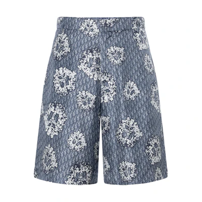 DIOR Denim Tears SS23 Logo Print Straight-Leg Blue Casual Shorts Men. 013C121B5931-C585