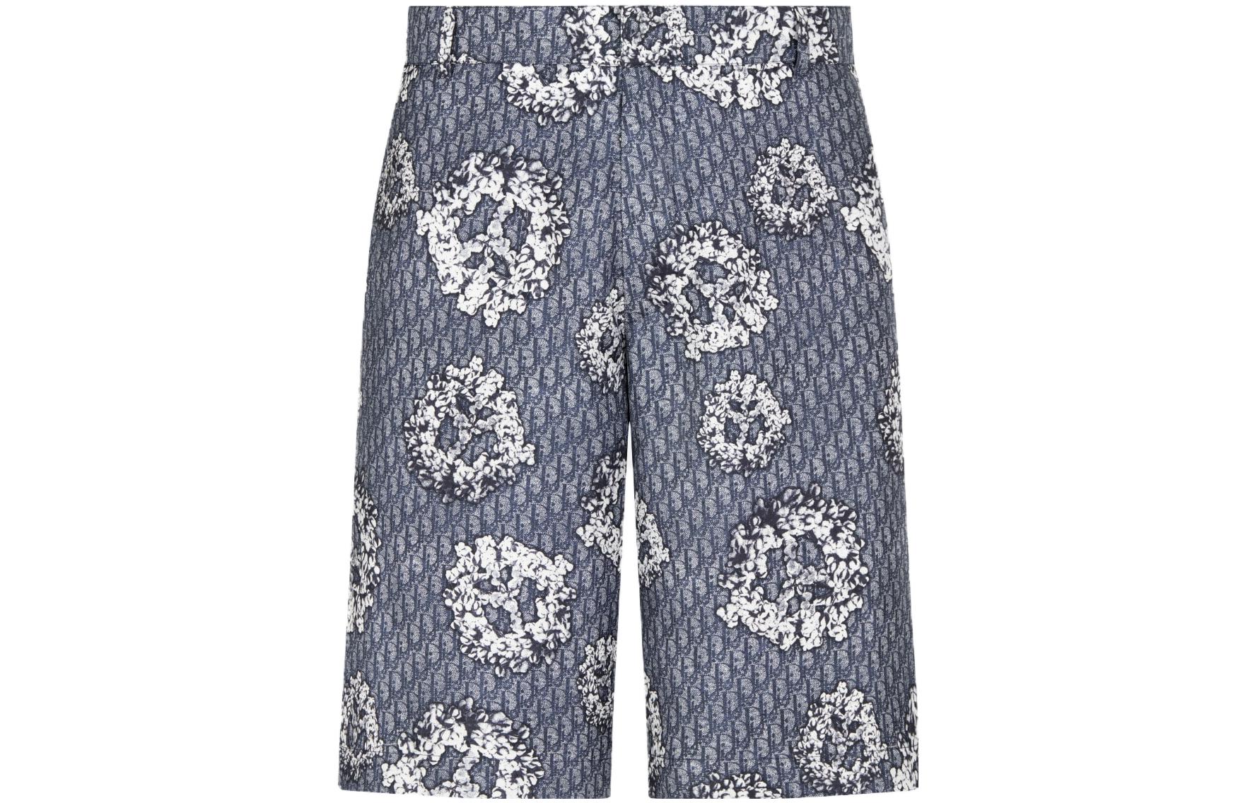 Order DIOR x Denim Tears SS23 Celana Pendek Biru Pria Logo Print Straight-Leg. 013C121B5931-C585