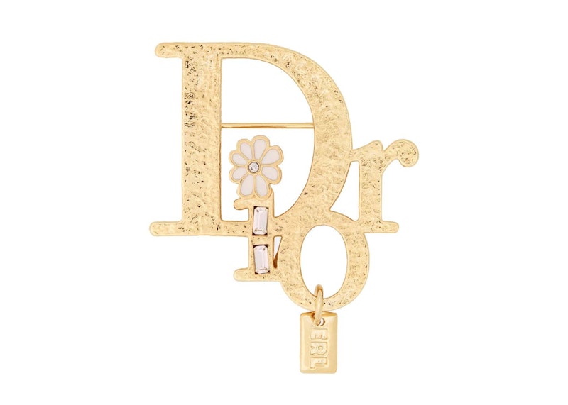 Dior x ERL Brooch Gold-Finish Brass with White Enamel and White Crystals