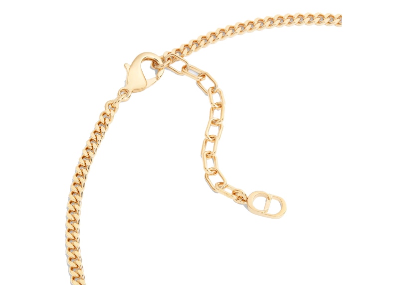 Lookbook Kalung Liontin Dior x ERL Emas dengan Enamel Putih dan Kristal Putih