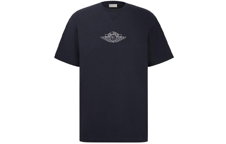 DIOR Jordan Patterned Navy Crewneck Short Sleeve T-Shirt 033J625B0554-580