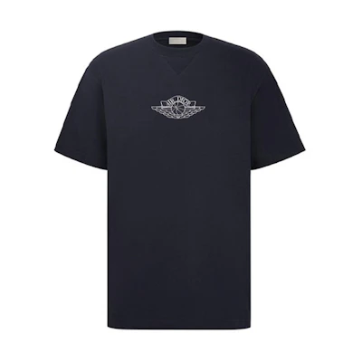 DIOR Jordan Patterned Navy Crewneck Short Sleeve T-Shirt 033J625B0554-580