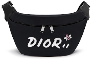Dior x Kaws Belt Bag White Logo Nylon Black Dior x Kaws Belt Bag White Logo Nylon Black