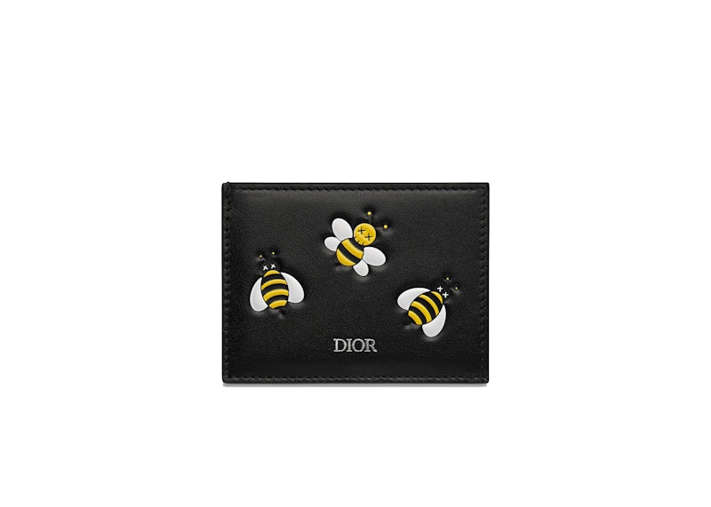 Dior x Kaws Card Holder with Pocket Yellow Bees Black