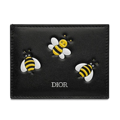 Dior x Kaws Card Holder with Pocket Yellow Bees Black