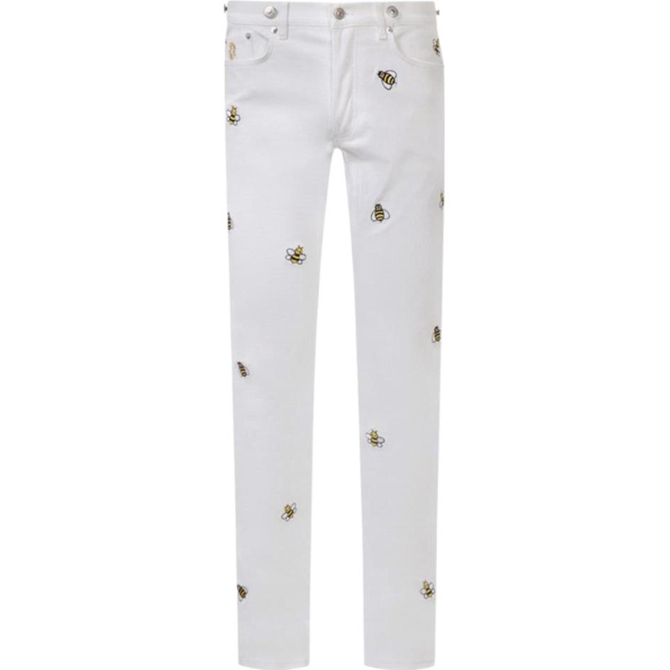 DIOR x KAWS FW23 White Bee Print Zipper Jeans for Men 923DS11Z9089-C082