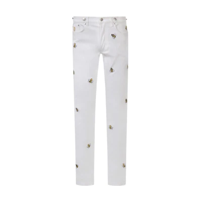 DIOR KAWS FW23 White Bee Print Zipper Jeans for Men 923DS11Z9089-C082