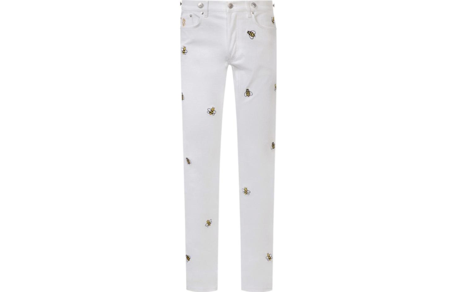 Order DIOR x KAWS FW23 Jeans Blancos con Estampado de Abeja y Cremallera para Hombre 923DS11Z9089-C082