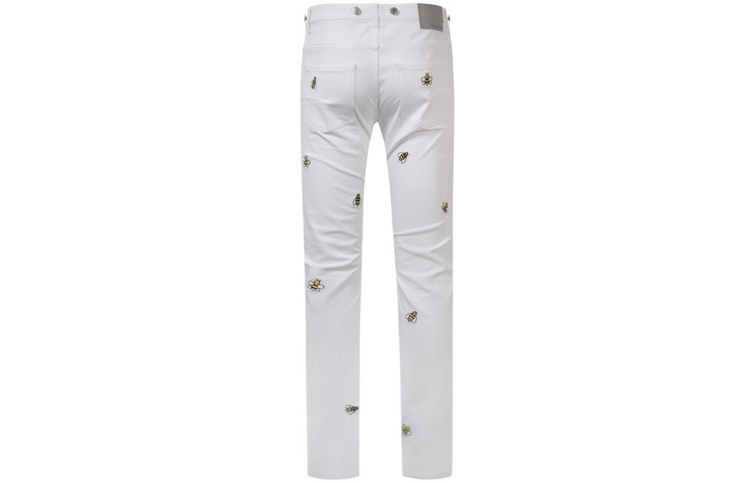 Lookbook DIOR x KAWS FW23 Jeans Blancos con Estampado de Abeja y Cremallera para Hombre 923DS11Z9089-C082