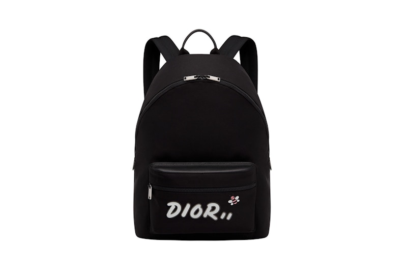 Dior x Kaws Rider Backpack White Logo Nordstrom Exclusive Nylon Black