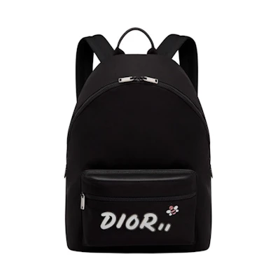 Dior x Kaws Rider Backpack White Logo Nordstrom Exclusive Nylon Black