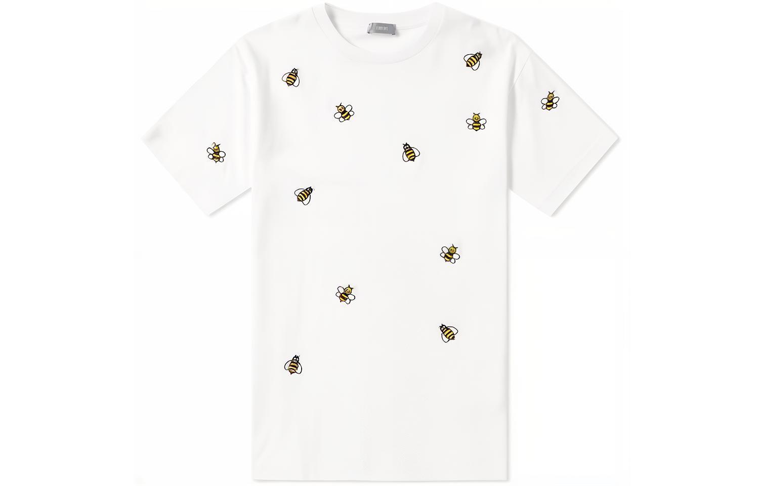 DIOR KAWS White Bee Embroidered Short Sleeve Tee 923J609W5041-082
