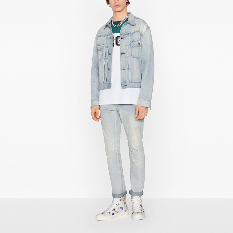 Shop DIOR x Kenny Scharf Jaket Biru Lengan Panjang Single-Breasted. 013D481CY999-C585