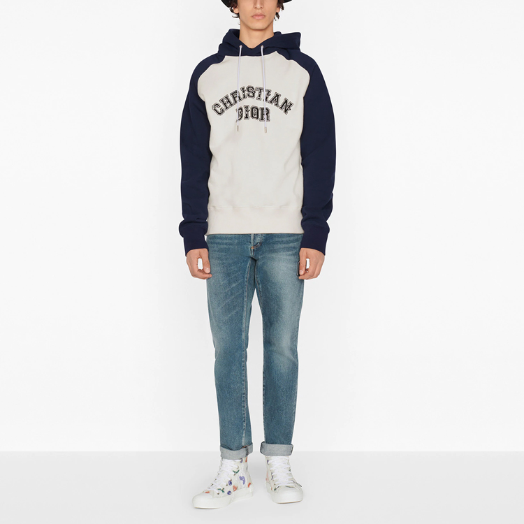 Shop ディオール x ケニー・シャーフ カラーブロック刺繍ロゴスウェットシャツ ホワイト 193J647A0687-C580