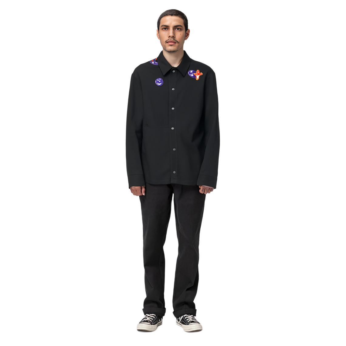 Shop DIOR x Kenny Scharf FW21 黑色牛仔長袖襯衫 男款. 033D490D277X-C984