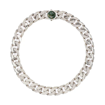 Dior x Kenny Scharf Jade Stone and White Crystal Necklace Silver
