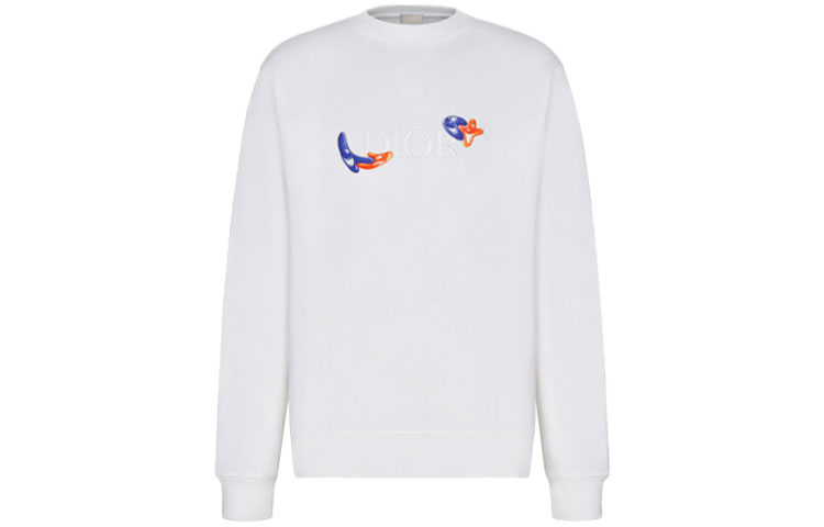 Order DIOR x ケニー・シャーフ ロゴプリント クルーネック スウェットシャツ ホワイト 193J687B0531-C084