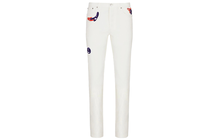 DIOR x Kenny Scharf Slim Fit Logo White Jeans Collaboration. 193D010C277X-C084