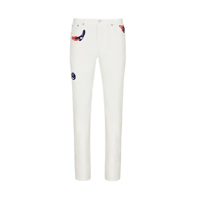 DIOR Kenny Scharf Slim Fit Logo White Jeans Collaboration. 193D010C277X-C084