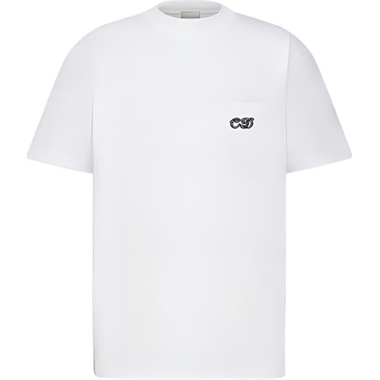DIOR Kenny Scharf SS21 Embroidered Logo White Crewneck T-Shirt for Men 193J635A0677-C089