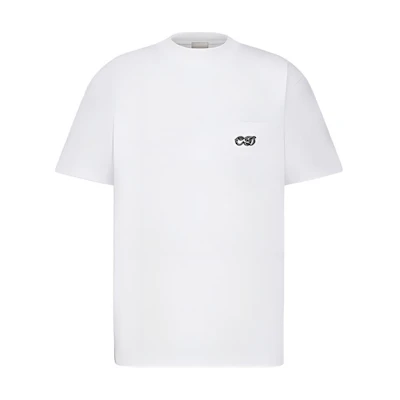 DIOR Kenny Scharf SS21 Embroidered Logo White Crewneck T-Shirt for Men 193J635A0677-C089