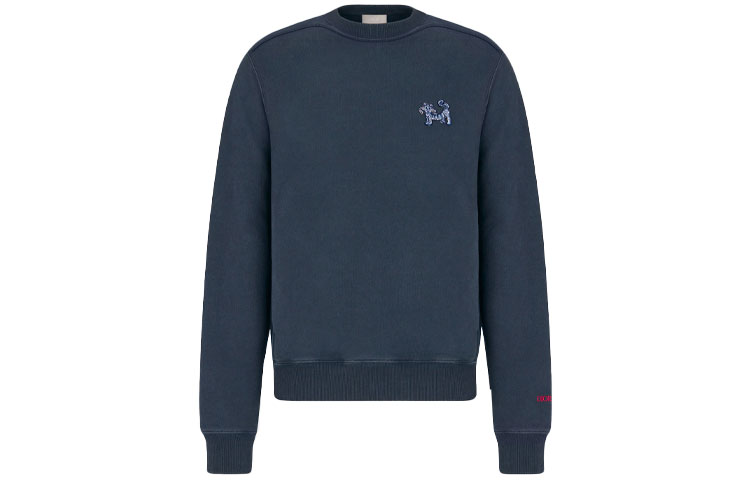 DIOR Kenny Scharf SS22 Tiger Print Crewneck Long Sleeve Sweatshirt Navy 213J645A0531-C542