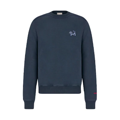 DIOR Kenny Scharf SS22 Tiger Print Crewneck Long Sleeve Sweatshirt Navy 213J645A0531-C542